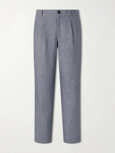 Oliver Spencer Morton Straight-leg Pleated Striped Linen Suit Trousers In Gray
