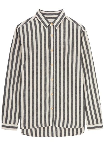 Oliver Spencer New York Striped Linen-blend Shirt In Black