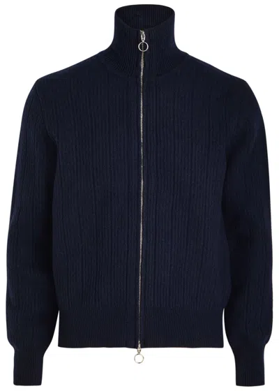 Oliver Spencer Overton Ribbed Merino Wool Cardigan In Blue