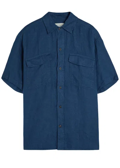 Oliver Spencer Patch Pocket Linen Shirt In Blue