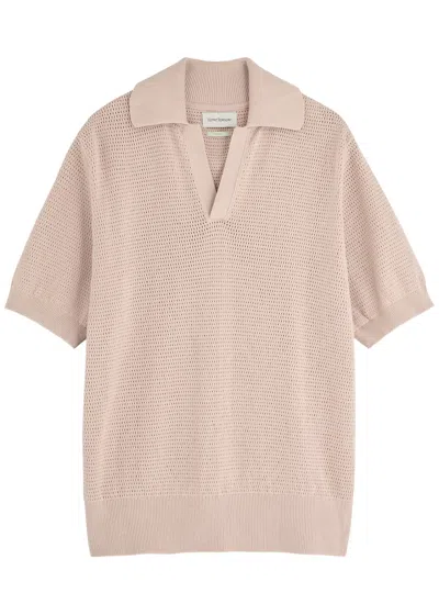 Oliver Spencer Penhale Pointelle-knit Cotton Polo Shirt In Pink