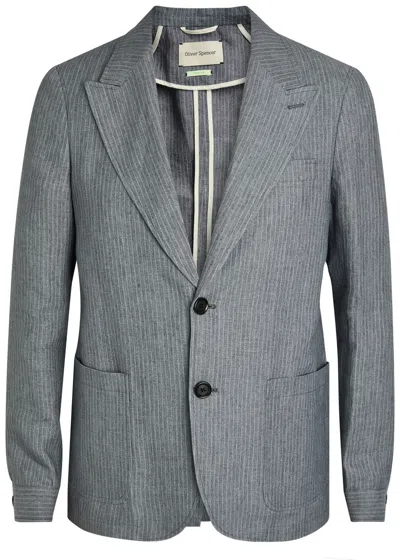 Oliver Spencer Pinstripe Cotton-blend Blazer In Gray