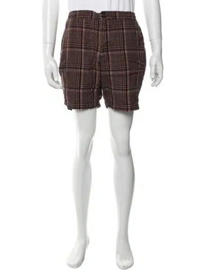 Pre-owned Oliver Spencer Plaid Print Flat Front Shorts In White