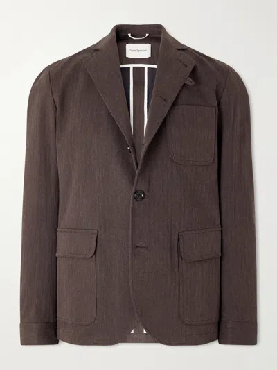 Oliver Spencer Solms Cotton-blend Herringbone Suit Jacket In Brown