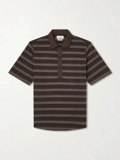 Oliver Spencer Stanfield Striped Organic Cotton Polo Shirt In Brown