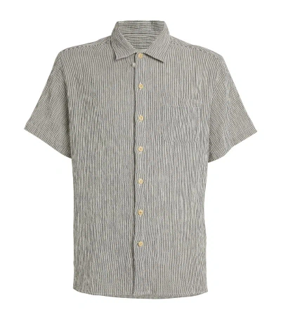 Oliver Spencer Stretch-cotton Striped Short-sleeve Shirt In Navy