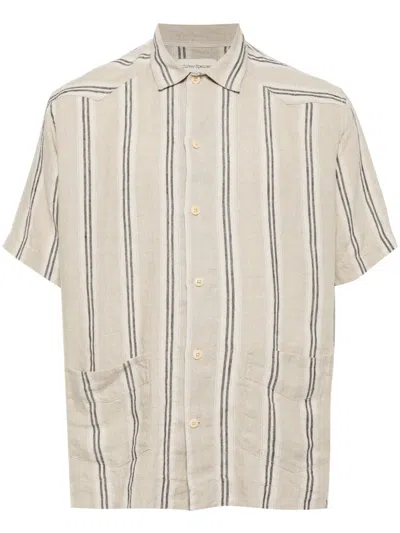Oliver Spencer Striped Linen Shirt In Grey