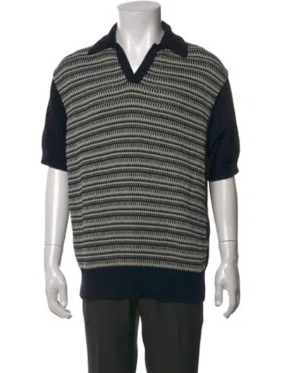 Pre-owned Oliver Spencer Striped V-neck Polo Sweater In Black