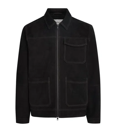 Oliver Spencer Suede Contrast-stitch Hardwick Jacket In Black