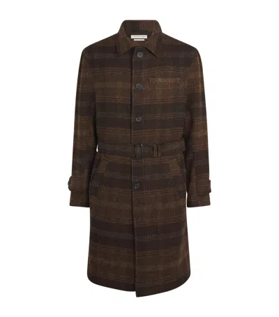 Oliver Spencer Tartan Belted Coat In Brown