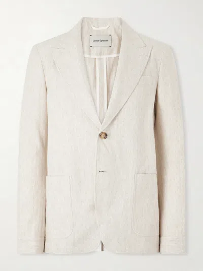 Oliver Spencer Tillman Herringbone Cotton And Linen-blend Suit Jacket In Neutral