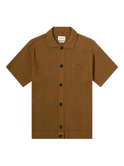 Oliver Spencer Waffle-texture Short-sleeve Shirt In Brown