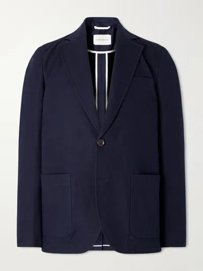 Oliver Spencer Westbury Cotton-blend Herringbone Suit Jacket In Blue