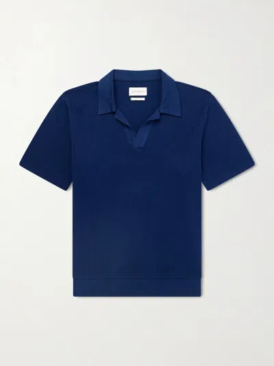 Oliver Spencer Westcott Open-collar Organic Cotton Polo Shirt In Blue