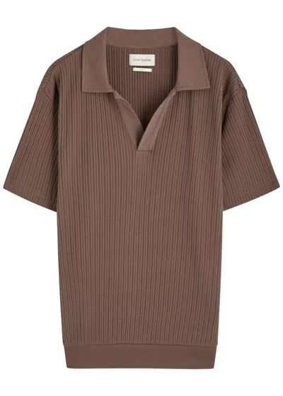Oliver Spencer Westcott Ribbed Cotton Polo Shirt In Brown