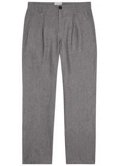 Oliver Spencer Wilkins Striped Straight-leg Linen Trousers In Gray