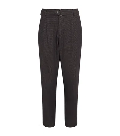 Oliver Spencer Wool-blend Belted Puppytooth Trousers In Brown