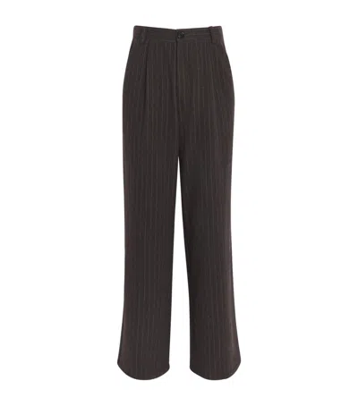 Oliver Spencer Wool-blend Pinstripe Wide-leg Trousers In Brown
