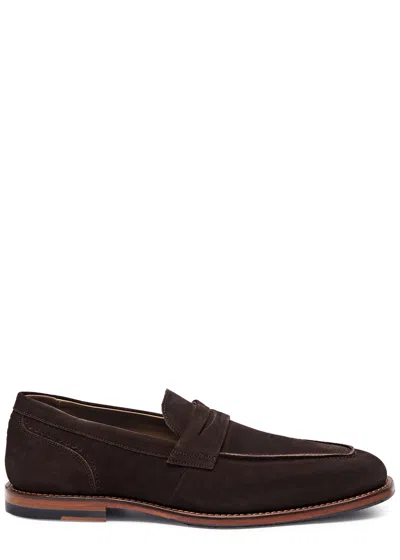 Oliver Sweeney Buckland Mens Suede Penny Loafers In Chocolate