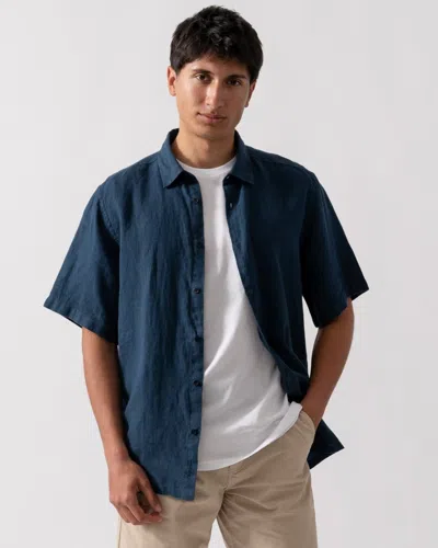 Oliver Sweeney Somerton Mens Short Sleeve Linen Shirt In Blue