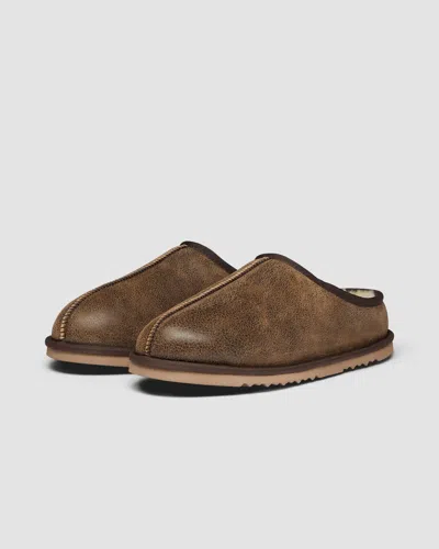 Oliver Sweeney Yaxley Mens Leather Shearling Mule Slippers In Brown