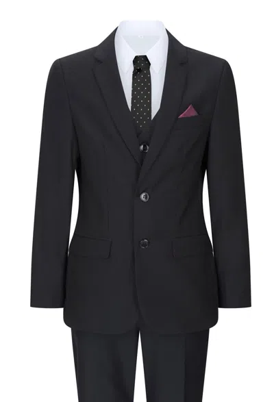 Oliver Tweed Kids' Boys 3 Piece Plain Black Classic Retro Suit