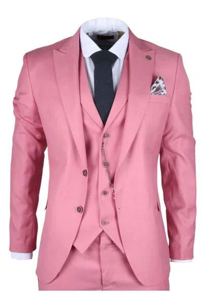 Oliver Tweed Infinity Leather Men's 3 Piece Pink Tailored Fit Party Suit Race Day