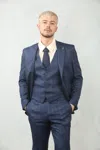 OLIVER TWEED INFINITY LEATHER MEN'S 3 PIECE PRINCE OF WALES BLUE SUIT WORKWEAR