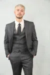 Oliver Tweed Infinity Leather Men's 3 Piece Prince Of Wales Charcoal Suit Workwear