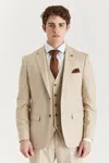 OLIVER TWEED INFINITY LEATHER MEN'S BEIGE LIGHTWEIGHT SUMMER WEDDING PARTY 3 PIECE SUIT