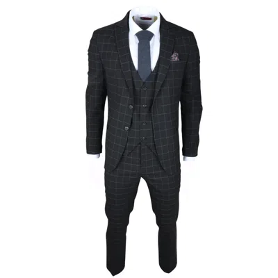 Oliver Tweed Infinity Leather Men's Black Checked 3 Piece Suit Tailored Fit