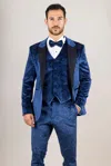 OLIVER TWEED INFINITY LEATHER MEN'S BLUE 3 PIECE VELVET WEDDING TUXEDO FORMAL SUIT