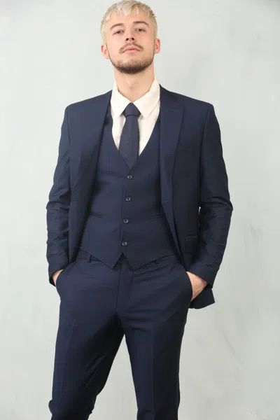 Oliver Tweed Infinity Leather Men's Navy 3 Piece Formal Classic Prom Suit Workwear In Blue