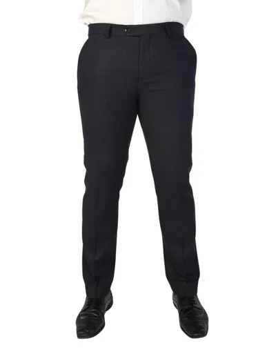 Oliver Tweed Infinity Leather Men's Navy Blue Wool Blend Tweed Formal Trousers