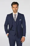 OLIVER TWEED INFINITY LEATHER MEN'S NAVY CHECKED 3 PIECE SUIT TAILORED FIT SUIT FORMAL WEDDING