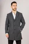 Oliver Tweed Infinity Leather Men's Notched Lapel Collar Wool Blend Grey Overcoat