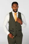 Oliver Tweed Infinity Leather Men's Olive Green Wool Blend Tweed Formal Waistcoats