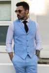 Oliver Tweed Infinity Leather Men's Summer 2 Piece Suit Linen Formal Blue Waistcoat Trousers