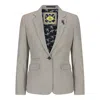 Oliver Tweed Infinity Leather Women's Beige Tweed Tailored Fit Wool Blend Blazer
