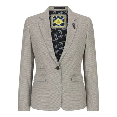 Oliver Tweed Infinity Leather Women's Beige Tweed Tailored Fit Wool Blend Blazer In Gray