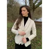 Oliver Tweed Infinity Leather Women's Cream 2 Piece Set Wool Blend Tweed Blazer Waistcoat