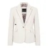 Oliver Tweed Infinity Leather Women's Cream Tailored Fit Wool Blend Tweed Blazer
