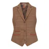 Oliver Tweed Infinity Leather Women's Oak Brown Tailored Fit Tweed Waistcoat In Herringbone Check