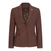 Oliver Tweed Infinity Leather Women's Rust Brown Herringbone Wool Tweed Check Blazer
