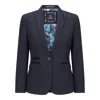 OLIVER TWEED INFINITY LEATHER WOMEN'S TAILORED FIT TWEED NAVY CHECK BLAZER WOOL JACKET