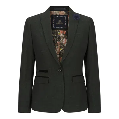 Oliver Tweed Infinity Leather Women's Tweed Green Check Blazer Wool Classic Jacket In Black