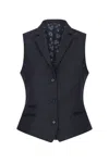 Oliver Tweed Infinity Leather Womens Black Herringbone Check Tweed Waistcoat Wool Blend Vest