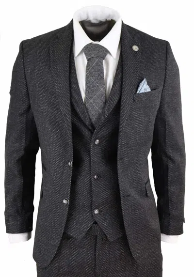 Oliver Tweed Men's 3 Piece Black Herringbone Tweed Suit