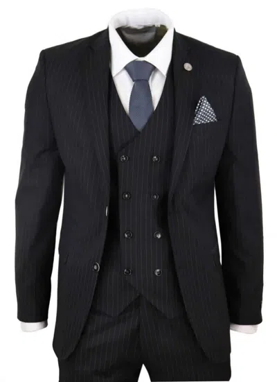 Oliver Tweed Men's 3 Piece Black Pinstripe Retro Suit