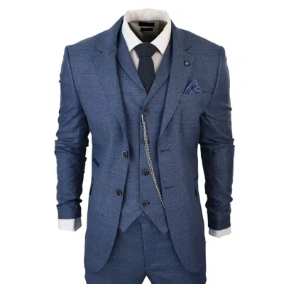 Oliver Tweed Men's 3 Piece Blue Prince Of Wales Check Suit